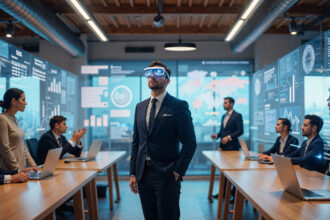 liderança corporativa, tecnologia ou ambiente de trabalho digital.