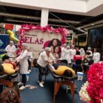 Ação de saúde e bem-estar sendo realizado nas dependências do shopping, em Ananindeua.