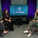 Vanessa Barbosa e Danielly Leite conversam em estúdio durante gravação do Biodiversa Podcast com a apresentadora Nélia Ruffeil